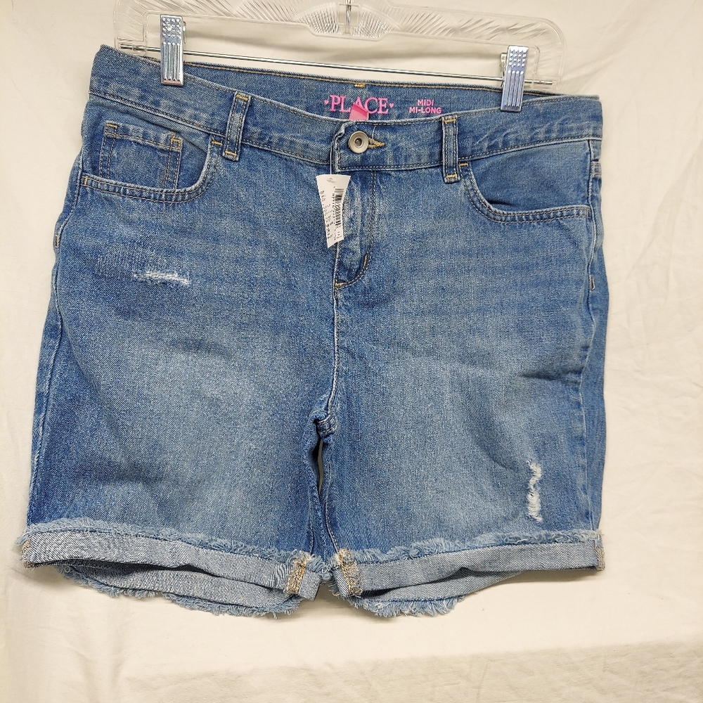 New Children's Place Girls Distressed Long Denim Shorts Size XL / 14